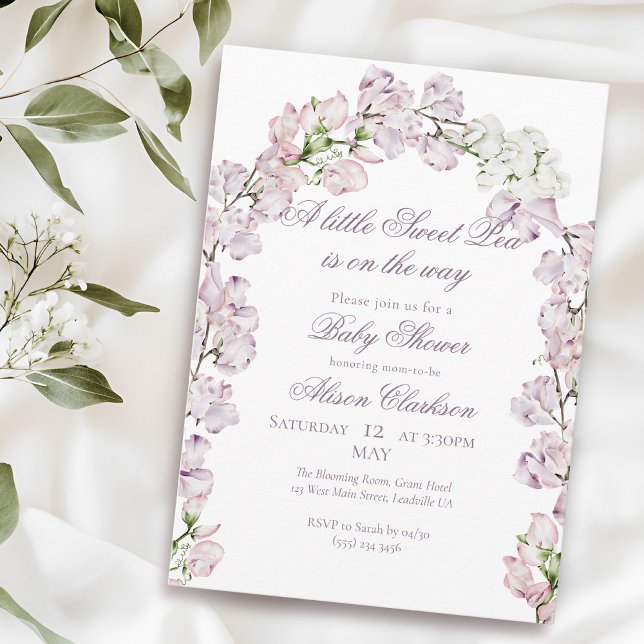 Convites Flores de ervilha doce em arco Baby brunch elegant (Criador carregado)