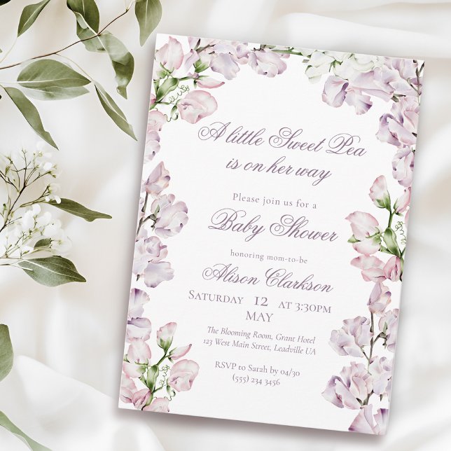 Convites Flores de ervilha doce em arco Baby brunch elegant (Criador carregado)