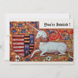 CONVITES FLORES DE FANTASIA MEDIEVAL UNICORN, FLORAL BRANCO