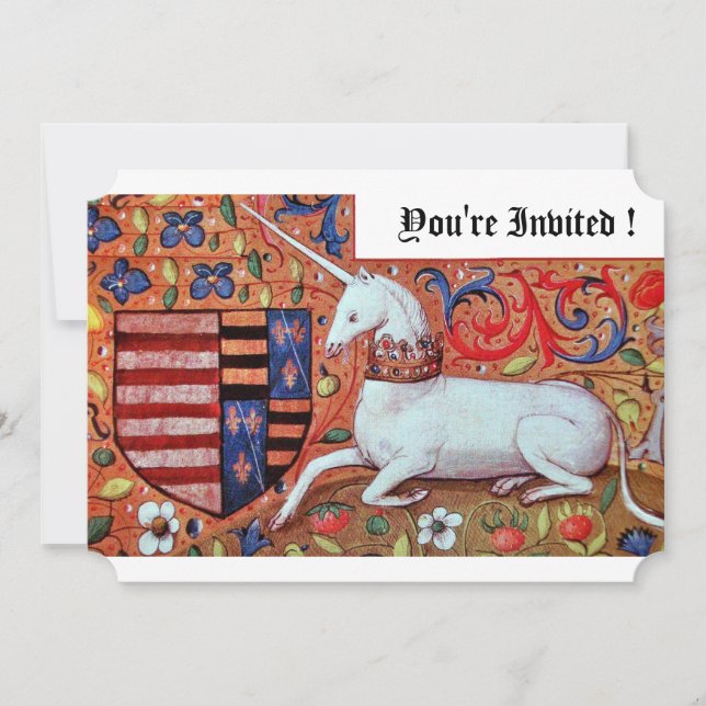 CONVITES FLORES DE FANTASIA UNICORN MEDIEVAL, FLORAL BRANCO (Frente)