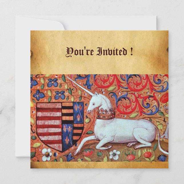 CONVITES FLORES DE FANTASIA UNICORN MEDIEVAL, PARCHES FLORA (Frente)