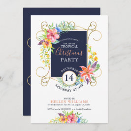 Convites Flores de férias tropicais e quadro Dourado