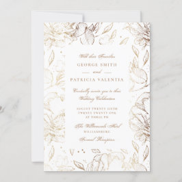 Convites Flores De Folha De Ouro Falso Casamento Elegante D