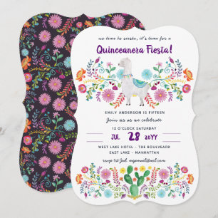 Convites Flores de Folha de Quinceanera mexicanas Llama Cut