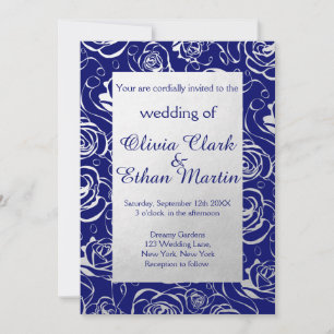 Convites Flores de folhas azuis e prateadas reais com Rosa