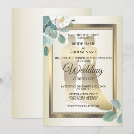Convites Flores de Folhas Verdes Quadro Dourado Casamento E