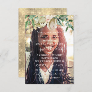 Convites Flores de Fotografia de festa de aniversário Brunc