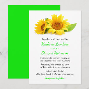 Convites Flores de Girassol Verde e Amarelo para Casamento