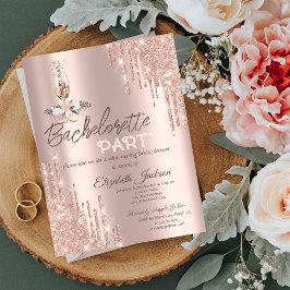 Convites Flores de Gotejamento em Rose Gold, Festa de Despe
