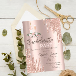 Convites Flores de Gotejamento em Rose Gold Festa de Soltei