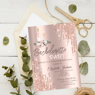 Convites Flores de Gotejamento em Rose Gold Festa de Soltei