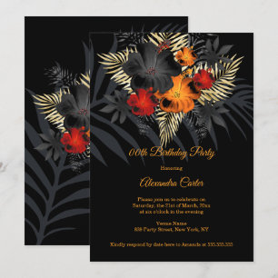 Convites Flores de Hibisco Laranja Vermelho Preto Aniversár
