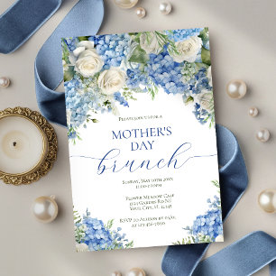 Convites Flores de Hortênsia Azul para Brunch do Dia das Mã