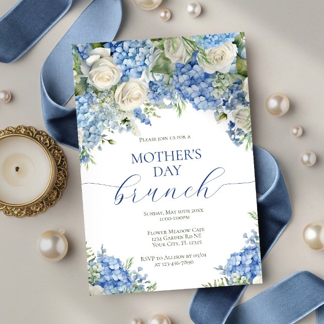 Convites Flores de Hortênsia Azul para Brunch do Dia das Mã (Criador carregado)