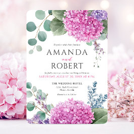 Convites Flores de Hortênsia Rosa Aquarela Casamento Elegan