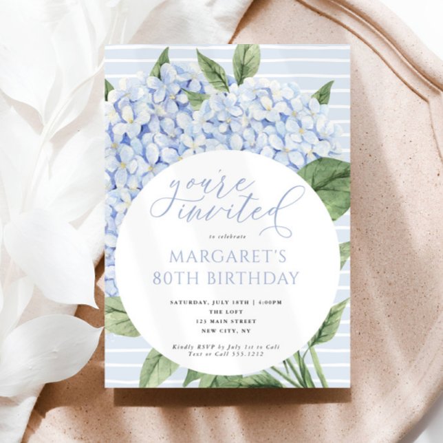 Convites Flores de Hydrangea Azuis Festa de aniversário do  (Beautiful Blue Hydrangea Birthday Invitations)