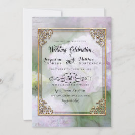 Convites Flores de Hydrangea Elegantes Lavanda Roxo Dourado