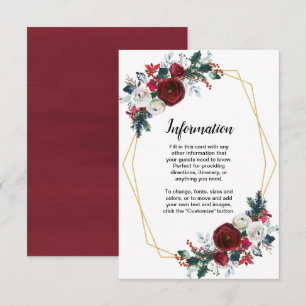 Convites Flores de Inverno Burgundy com Moldura Dourada Geo