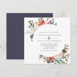 Convites Flores de inverno e Casamento Vermelho e Marinho d