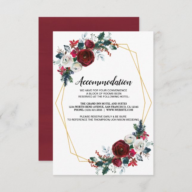 Convites Flores de inverno geométricas Douradas da Frame Bu (Frente/Verso)