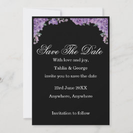 Convites Flores de Jacarandá Pretas e Roxas Save the Date