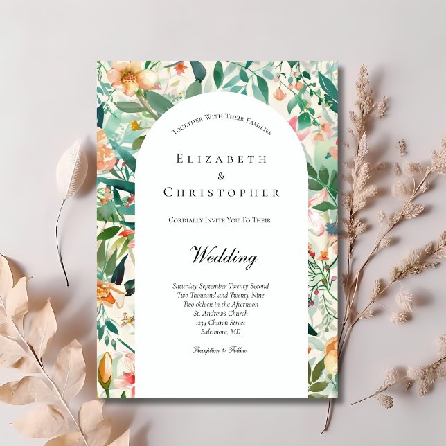 Convites Flores de Jardim Aquarela Floral Casamento Moderno (Garden Wedding Floral Flowers Watercolor Wedding invitation. Greenery. )