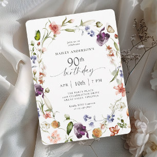 Convites Flores de Jardim Botânico Script 90º Aniversário