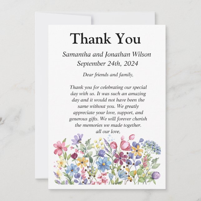 Convites Flores de Jardim de Aquarela Boêmia Foto Obrigado (Frente)