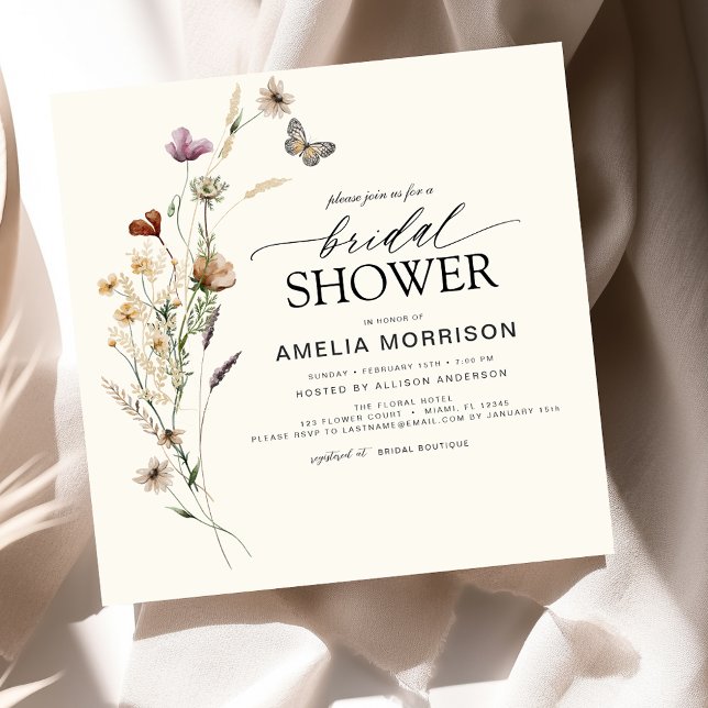 Convites Flores De Jardim Elegantes Chá de panela De Aquare (Criador carregado)