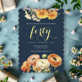 Convites Flores De Laranja Botânica De aniversário de 40 an
