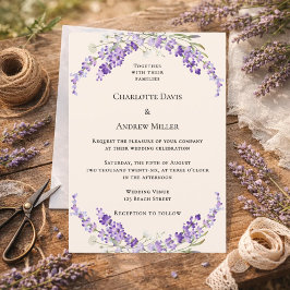 Convites Flores de lavanda champanhe creme casamento