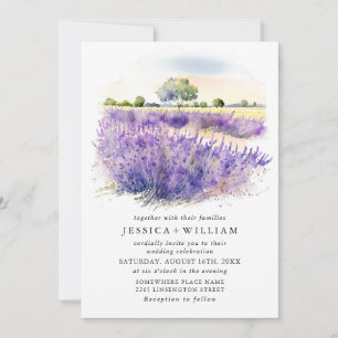 Convites Flores de Lavanda de Aquarela Código QR de Casamen