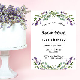 Convites Flores de lavanda e eucalipto verde para aniversár