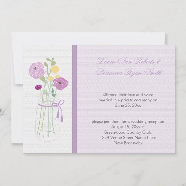 Convites Flores de Lavanda Roxa Apenas Recepção de Jar Maso (Frente)