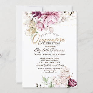 Convites Flores de Lilás Borboletas Brilhantes Quinceañera