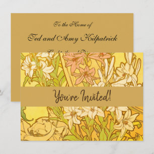 Convites Flores de lírio Art Nouveau de Alfonse Mucha