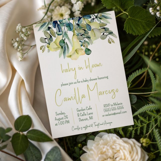 Convites Flores de Lírio Calla Branco Bebê em Flor Chá de B (Criador carregado)