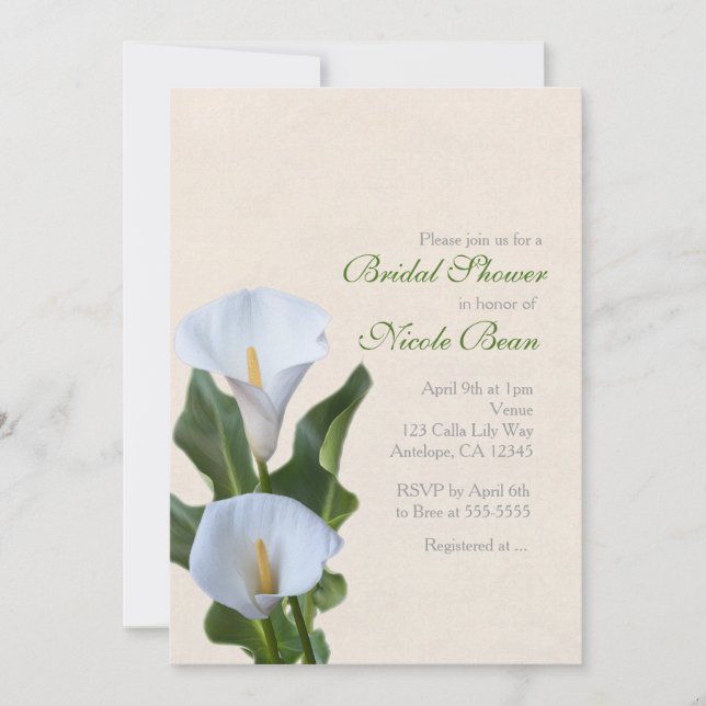 Convites Flores de Lírio Calla Elegante Chuveiro Nupcial (Frente)
