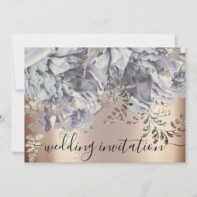 Convites Flores de Luzes Rosa Azuis de Prata Bridal (Frente)