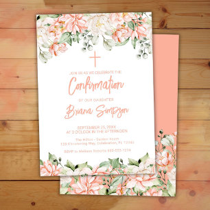 Convites Flores de Marfim Bege Rosa Confirmação Floral