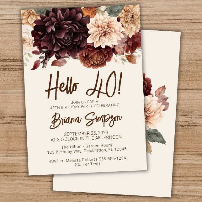 Convites Flores de marfim de bege castanho do aniversário d (Criador carregado)