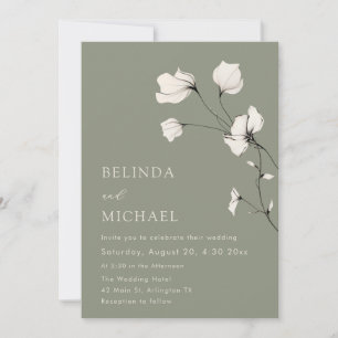 Convites Flores de Marfim Sage Verde Casamento Informal