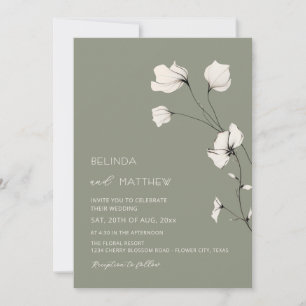 Convites Flores de Marfim Verde Salvia Casamento Informal