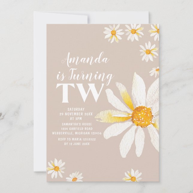 Convites Flores de Margarida Retro Segunda Festa de anivers (Frente)