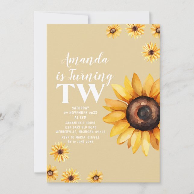 Convites Flores de Margarida Retro Segundo Aniversário Gira (Frente)