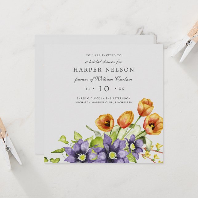 Convites Flores de mola aquosa chá de panela de fundo (Frente/Verso In Situ)