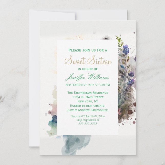 Convites Flores de Mola de Cuta de Aquarela (Frente)