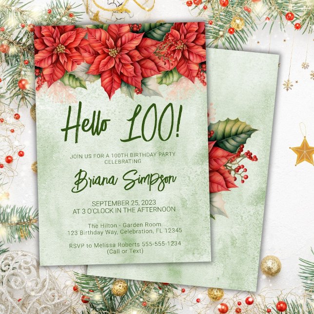 Convites Flores de Natal de 100ª Festa de aniversário Flora (Criador carregado)