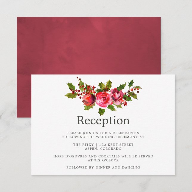 Convites Flores de Natal para Casamento com Folhas de Azevi (Frente/Verso)