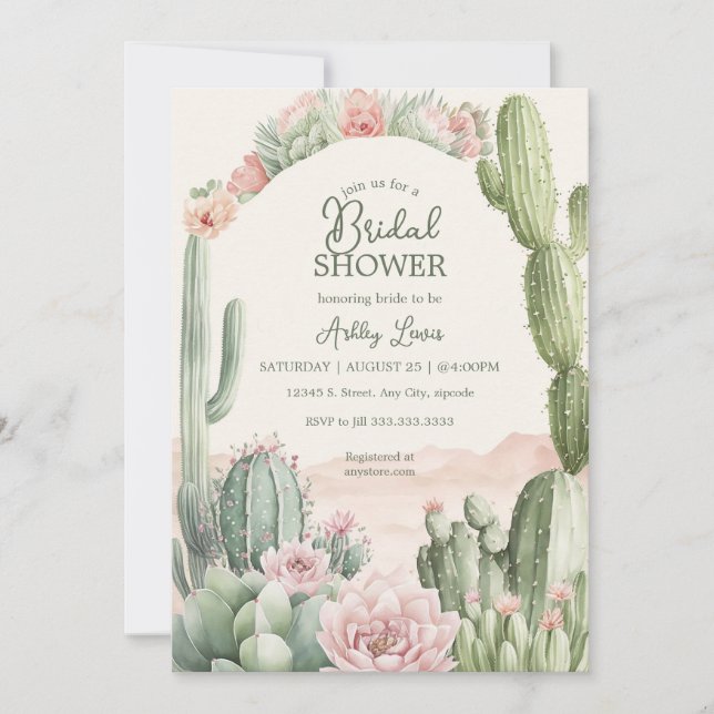 Convites Flores de noiva Cactus Boho Cowgirl (Frente)